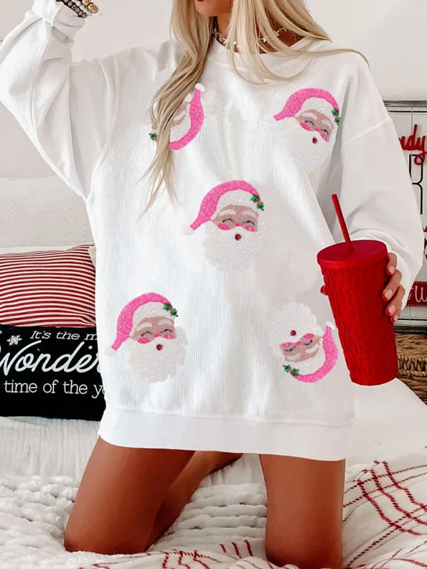 Trendy Christmas Santa Sweater with Sequin Details for Women